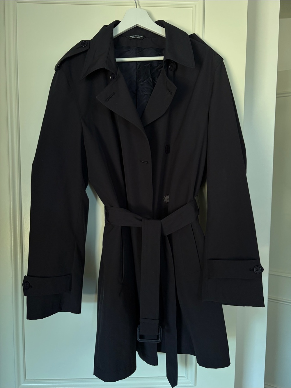 Women's Black Trench Coat with Self-Tie Belt